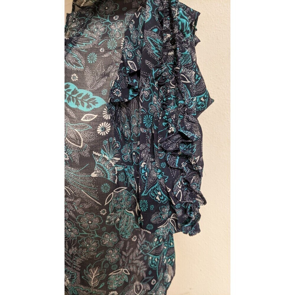 Women's ANTHROPOLOGIE Lace-Up Front Ruffle Trim Floral Print Beautiful Blouse SM - Picture 5 of 12